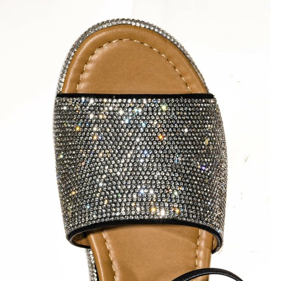 NEW Bling Silver Rhinestone Peep Toe Flat Platform Wedge Heel Sandal Ankle Strap - Picture 11 of 12
